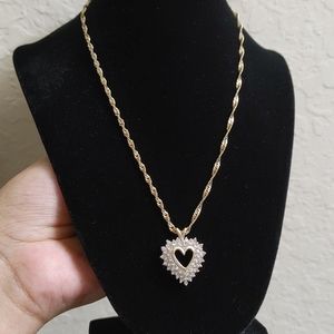 10k gold diamond heart pendant & 10k necklace